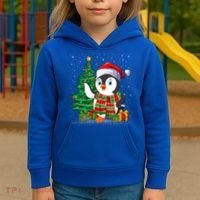 Penguin Christmas Tree Lights Santa Penguin Xmas Cute Gift Kids Hoodie thumb 3