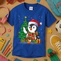 Penguin Christmas Tree Lights Santa Penguin Xmas Cute Gift Kids T-Shirt thumb 3