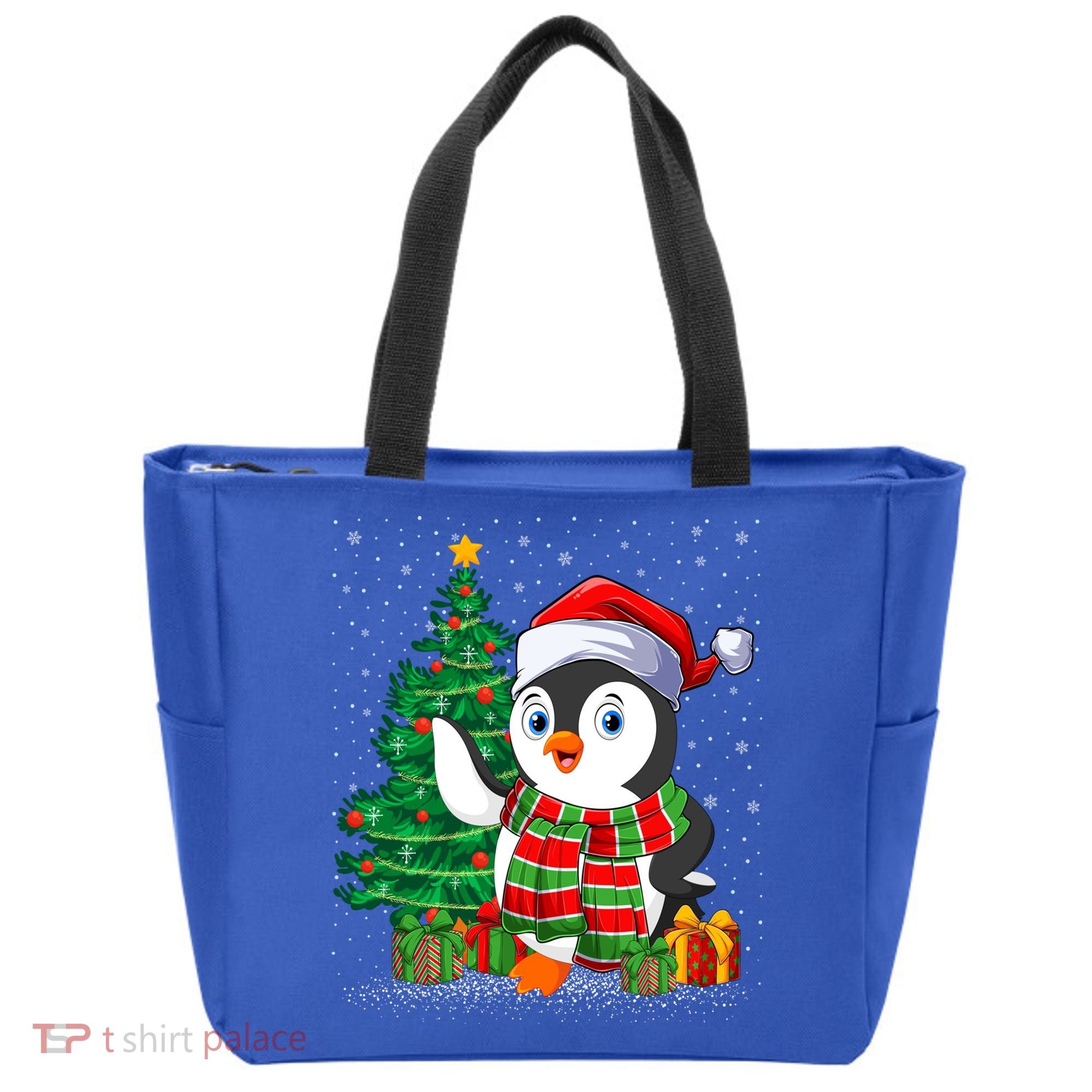 Penguin Christmas Tree Lights Santa Penguin Xmas Cute Gift Tote Bag