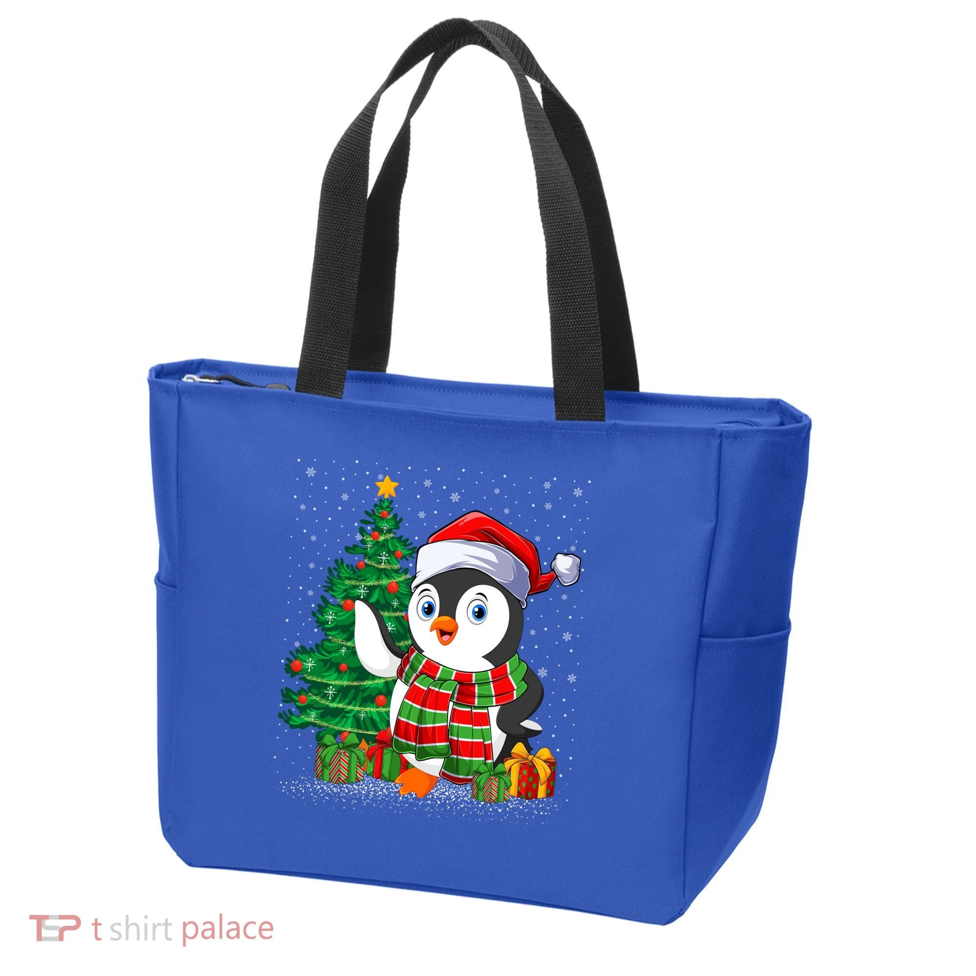Penguin Christmas Tree Lights Santa Penguin Xmas Cute Gift Tote Bag