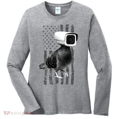 Pidgeon Camera USA Flag Women's Long Sleeve Shirt