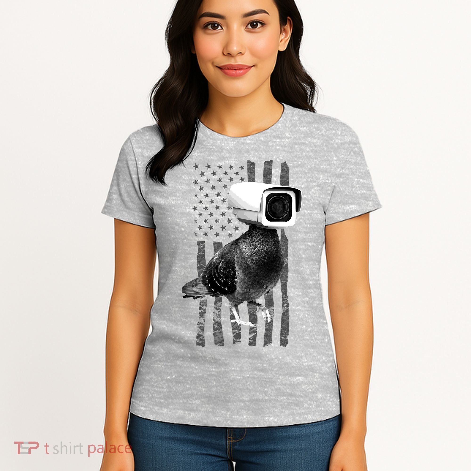 Pidgeon Camera USA Flag Women's T-Shirt