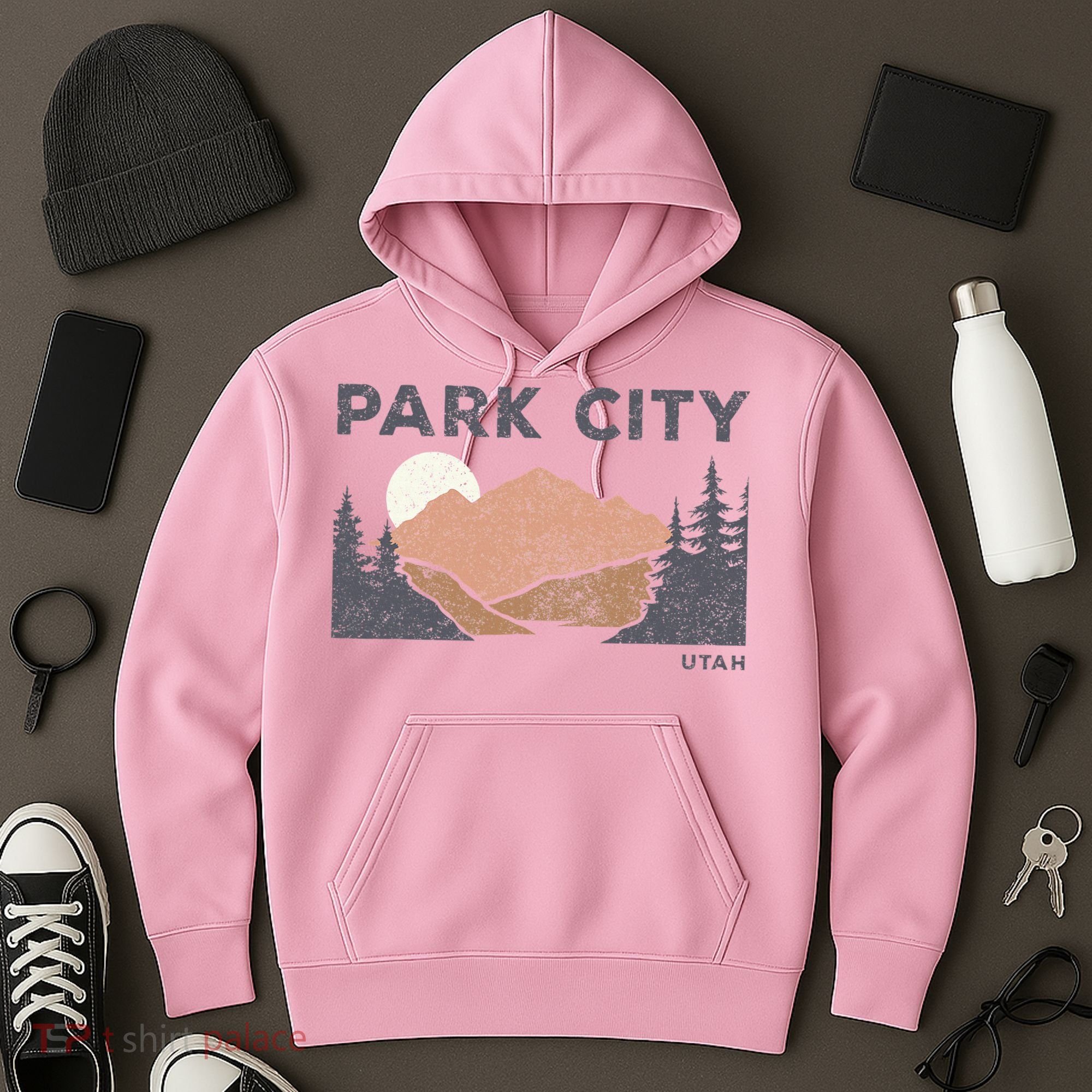 Park City Utah Faded Mountain Forest Hiking Hoodie