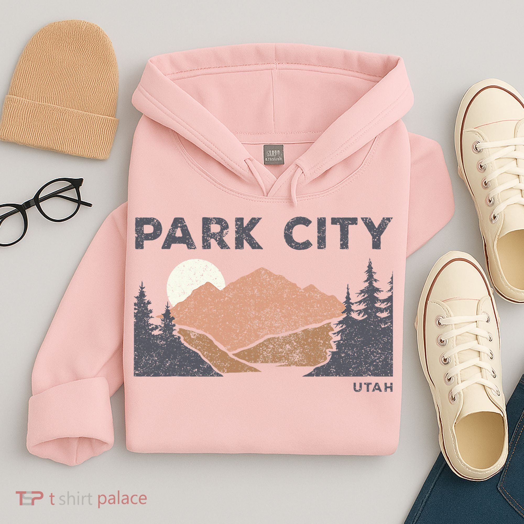 Park City Utah Faded Mountain Forest Hiking Hoodie