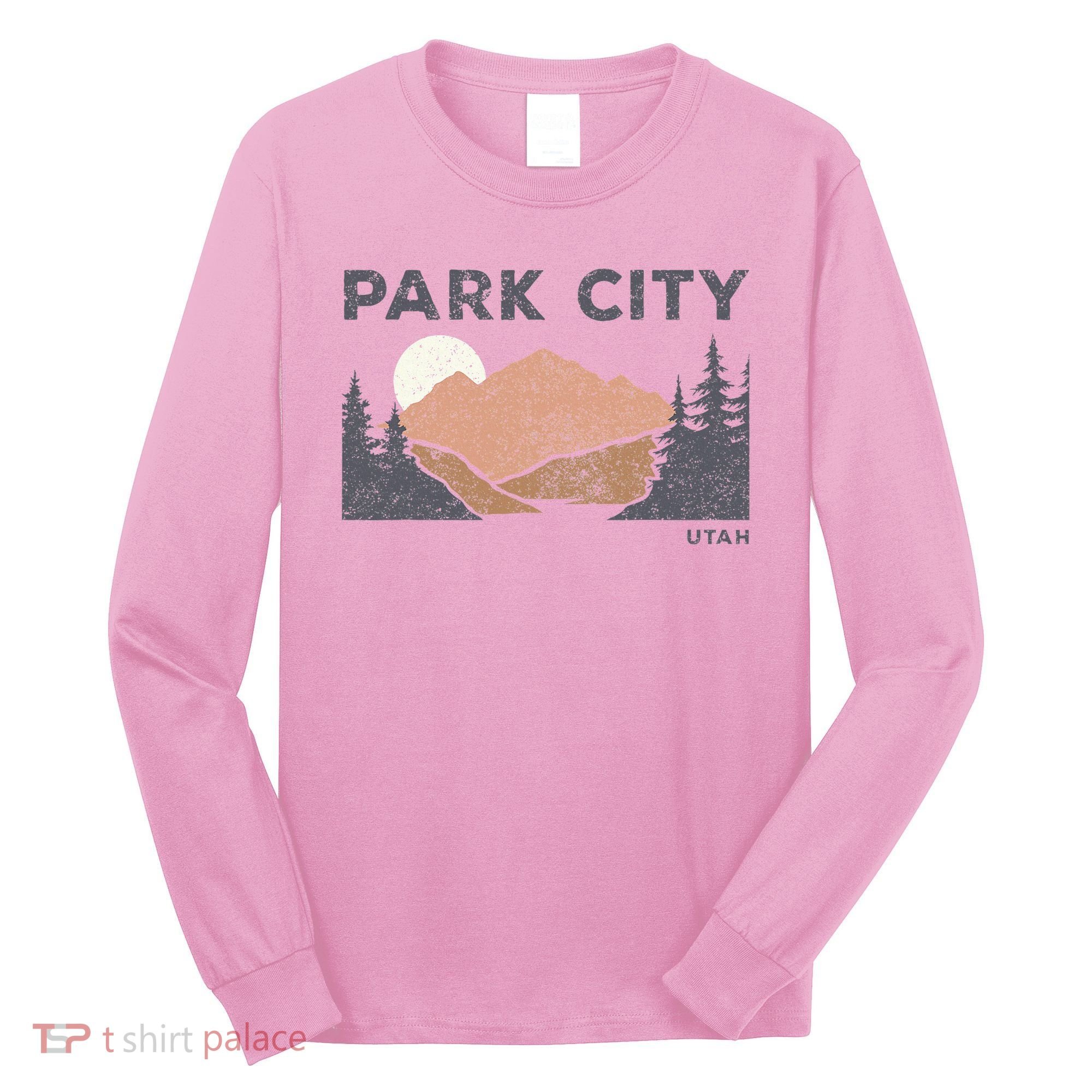 Park City Utah Faded Mountain Forest Hiking Long Sleeve Shirt