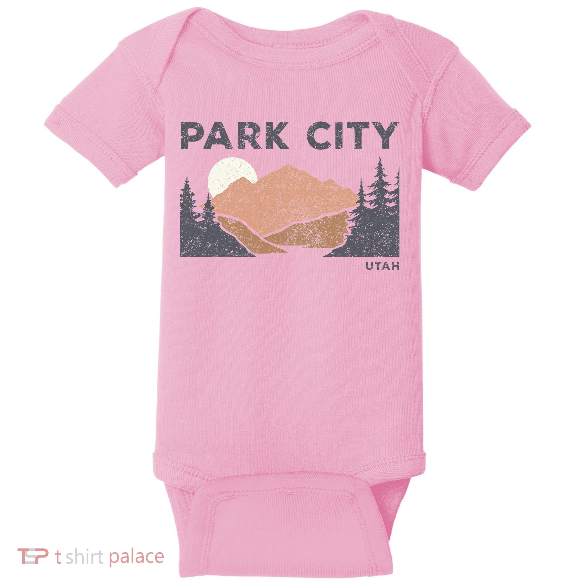 Park City Utah Faded Mountain Forest Hiking Baby Bodysuit