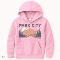 Park City Utah Faded Mountain Forest Hiking Kids Hoodie thumb 0