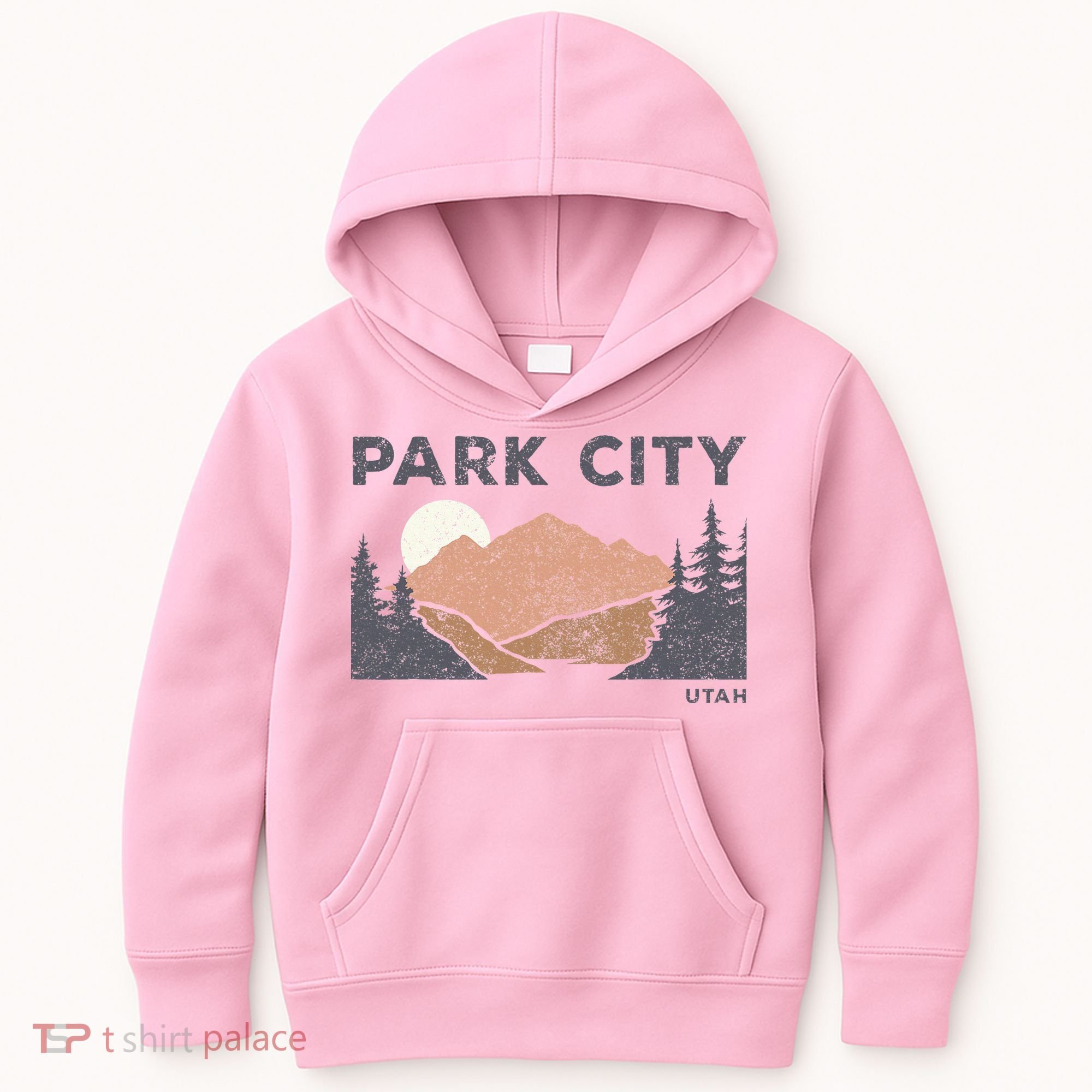 Park City Utah Faded Mountain Forest Hiking Kids Hoodie