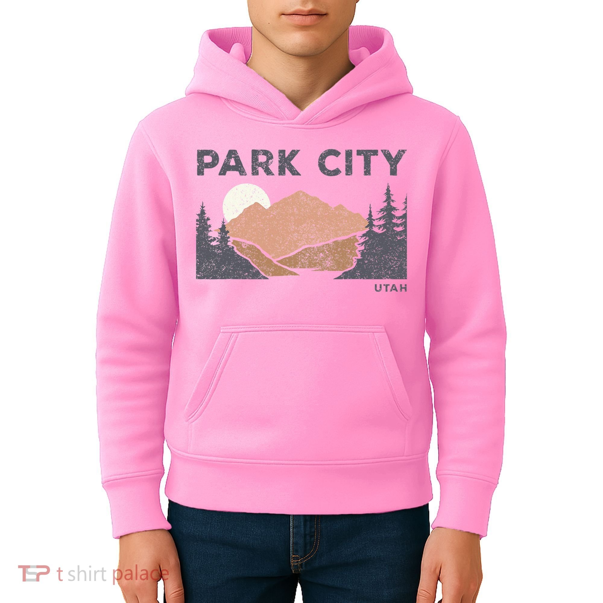 Park City Utah Faded Mountain Forest Hiking Kids Hoodie