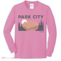 Park City Utah Faded Mountain Forest Hiking Kids Long Sleeve Shirt thumb 0