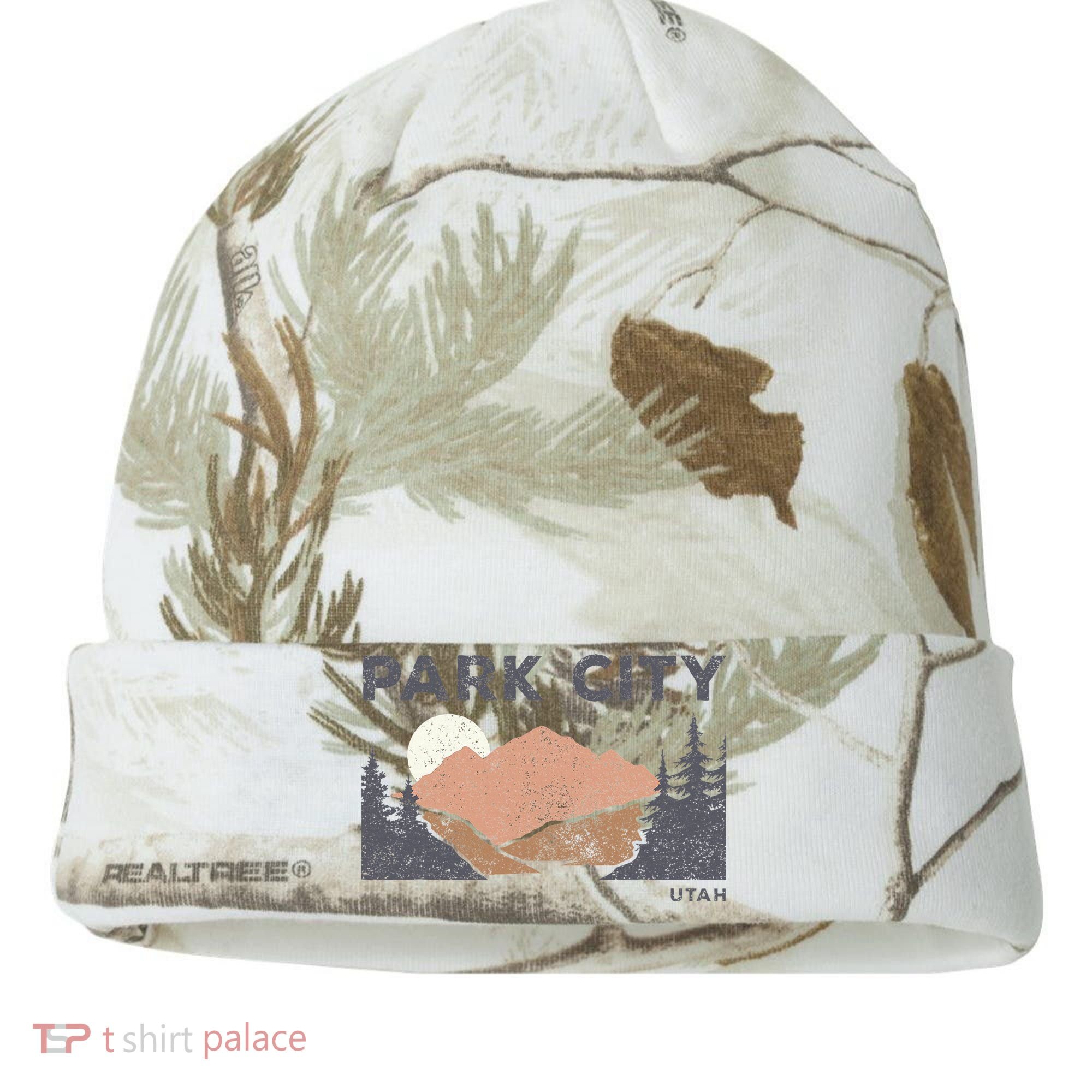 Park City Utah Faded Mountain Forest Hiking Kati Licensed 12" Camo Cuffed Beanie