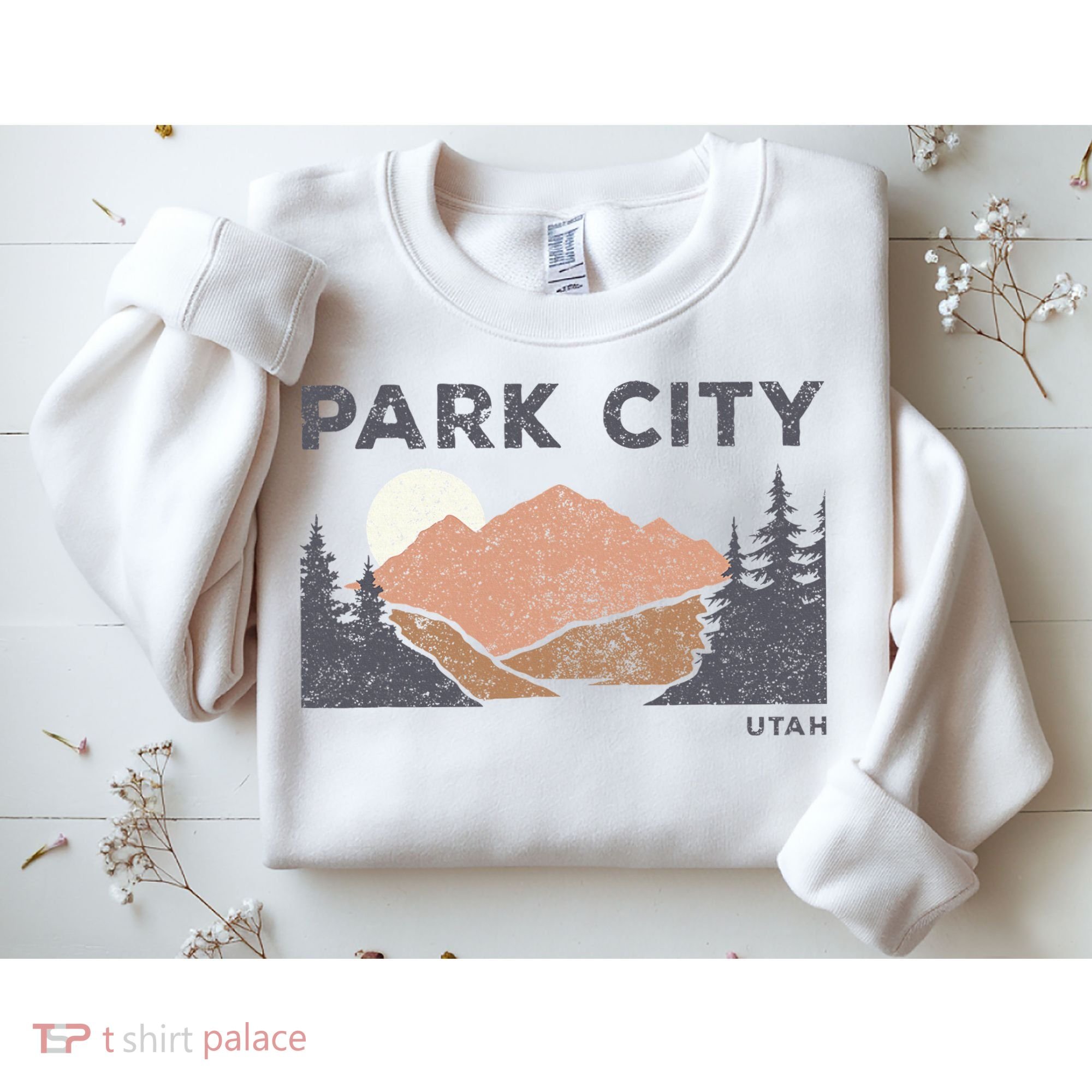 Park City Utah Faded Mountain Forest Hiking Sweatshirt