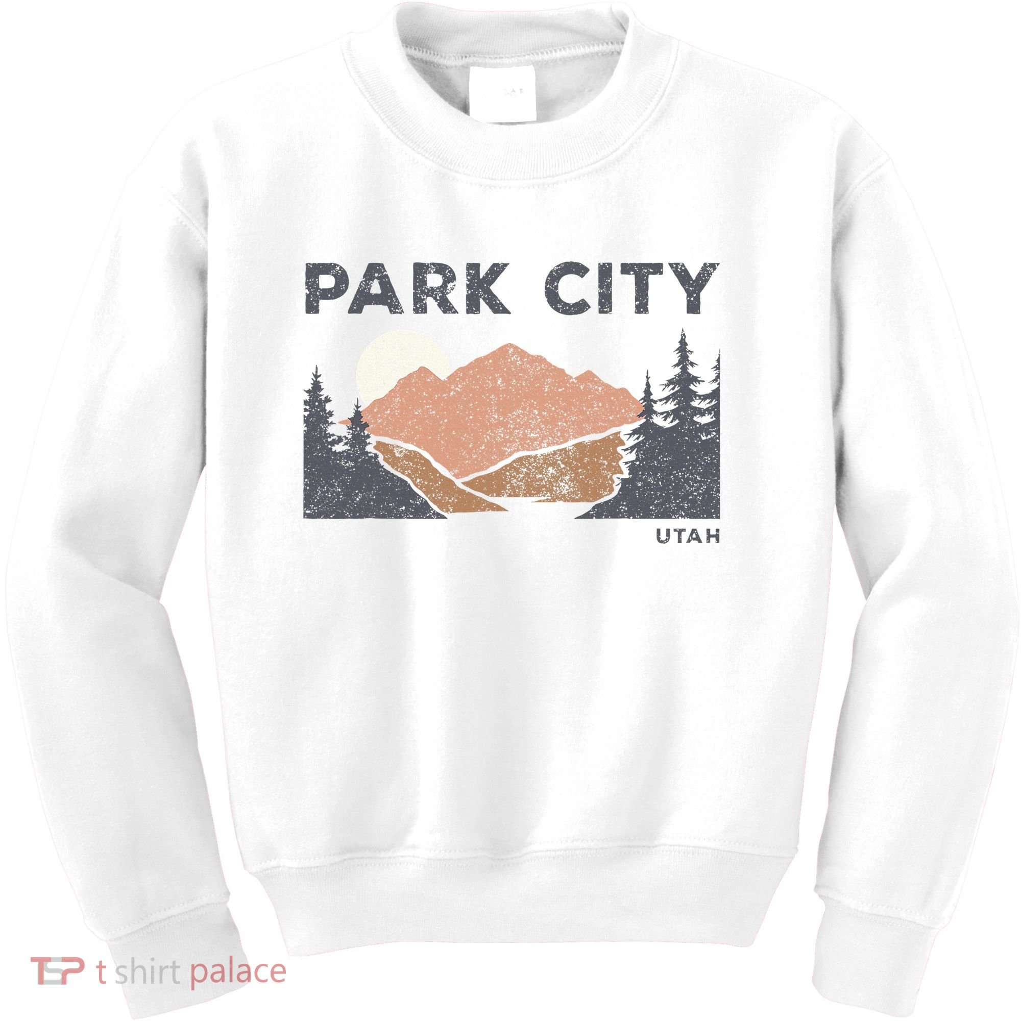 Park City Utah Faded Mountain Forest Hiking Kids Sweatshirt
