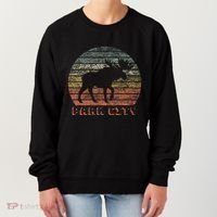 Park City Utah Moose Retro Sunset Nature Travel Women's Sweatshirt thumb 0