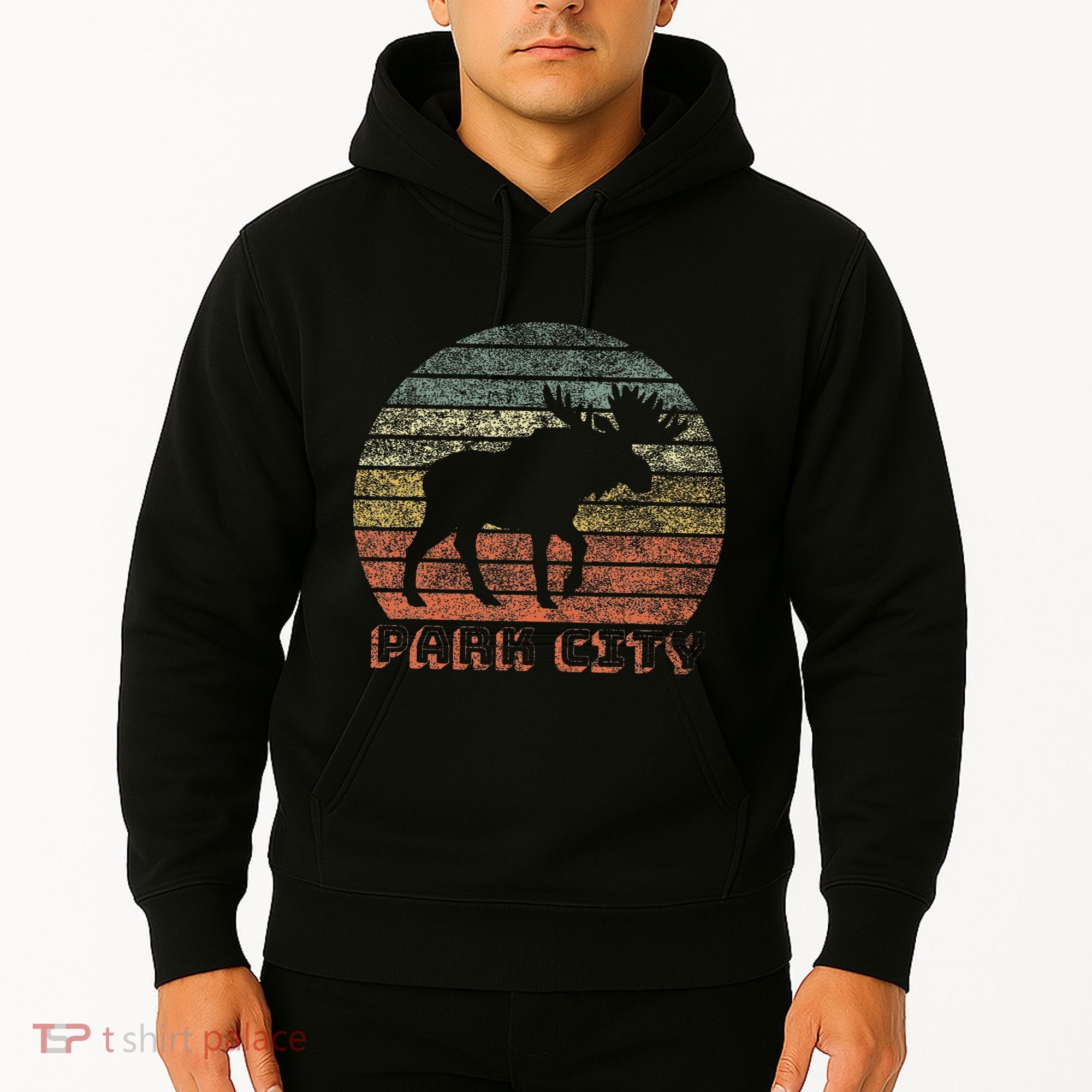 Park City Utah Moose Retro Sunset Nature Travel Hoodie