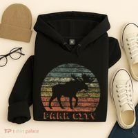 Park City Utah Moose Retro Sunset Nature Travel Hoodie thumb 4