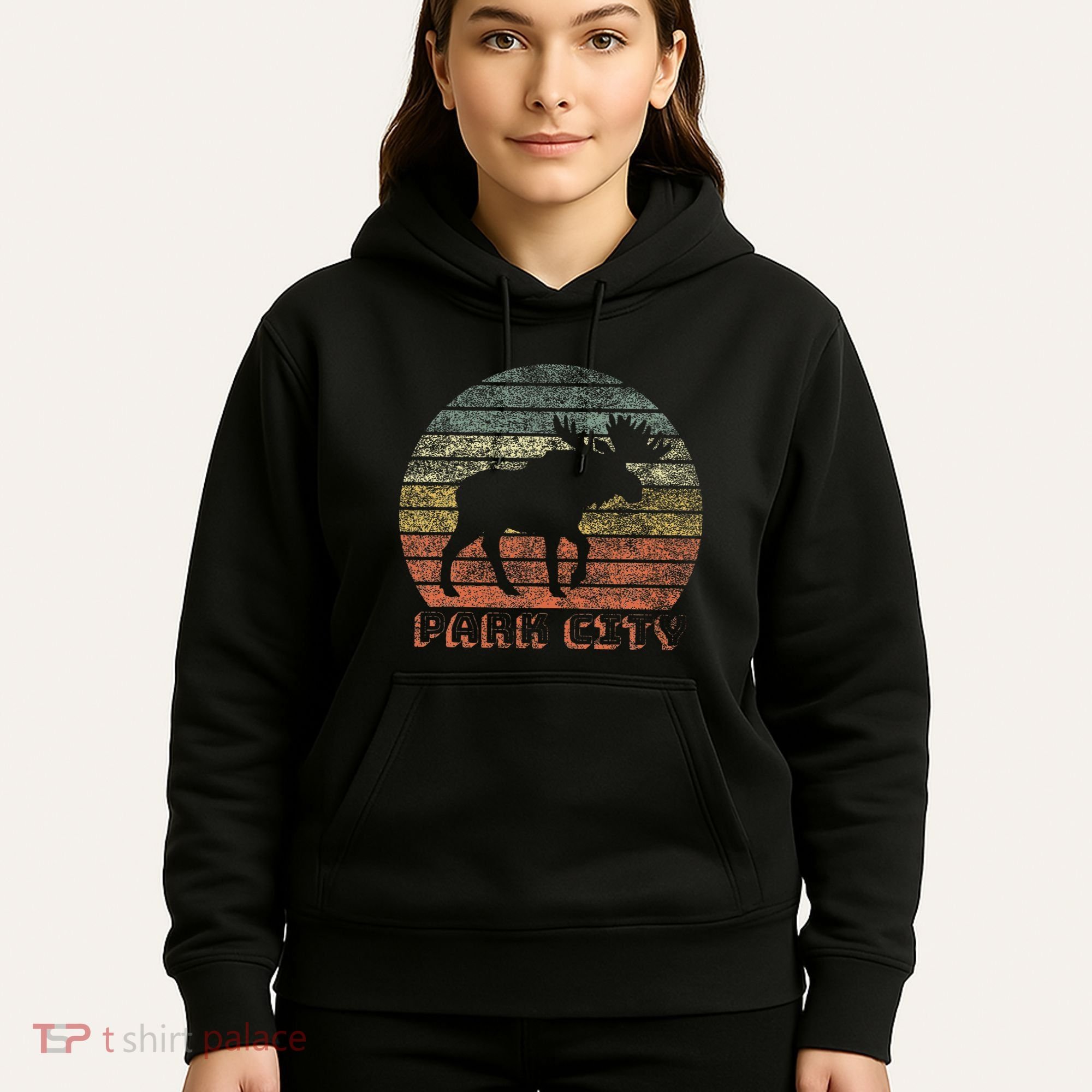 Park City Utah Moose Retro Sunset Nature Travel Hoodie