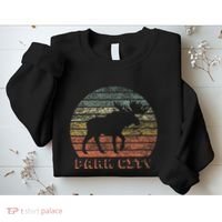 Park City Utah Moose Retro Sunset Nature Travel Sweatshirt thumb 2