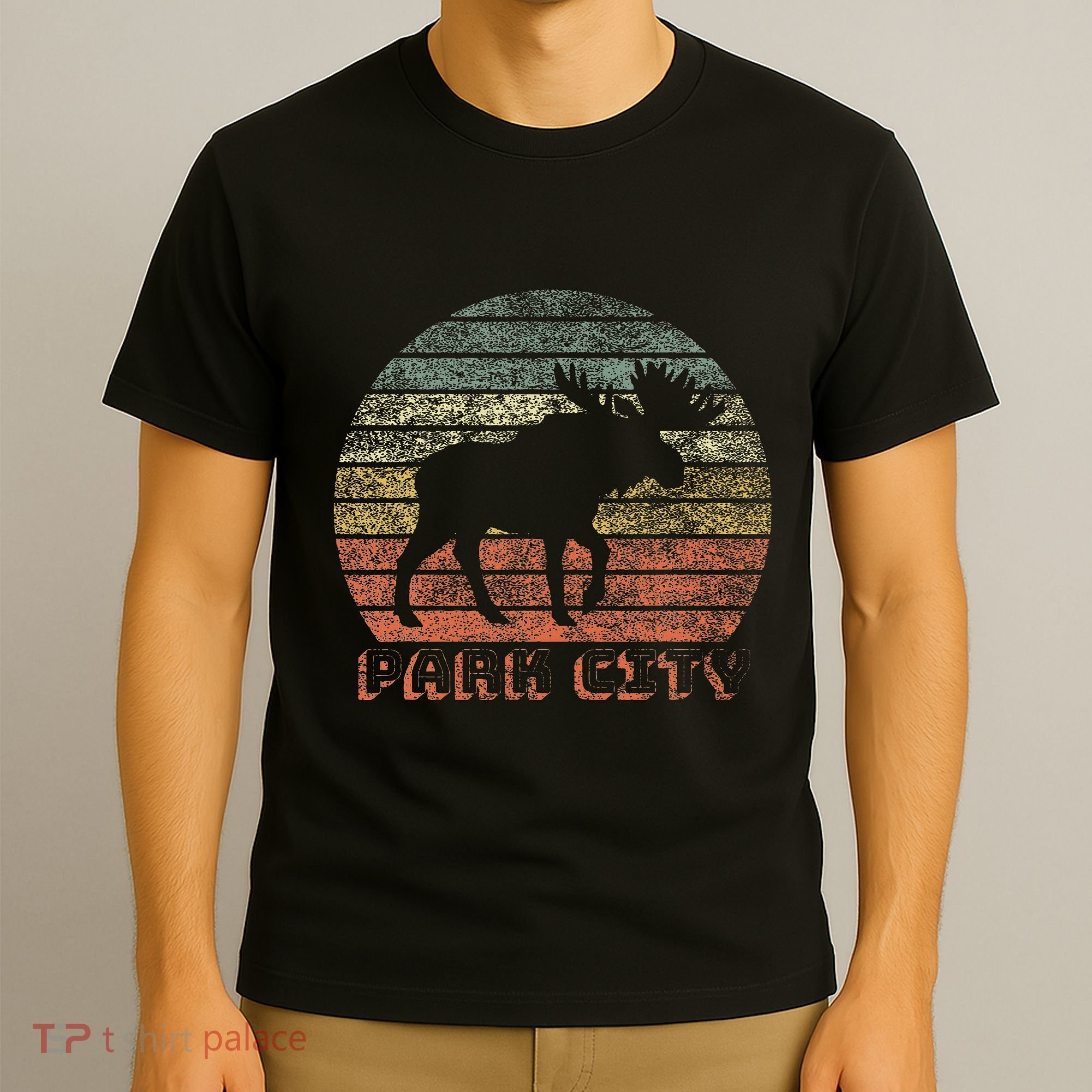 Park City Utah Moose Retro Sunset Nature Travel T-Shirt