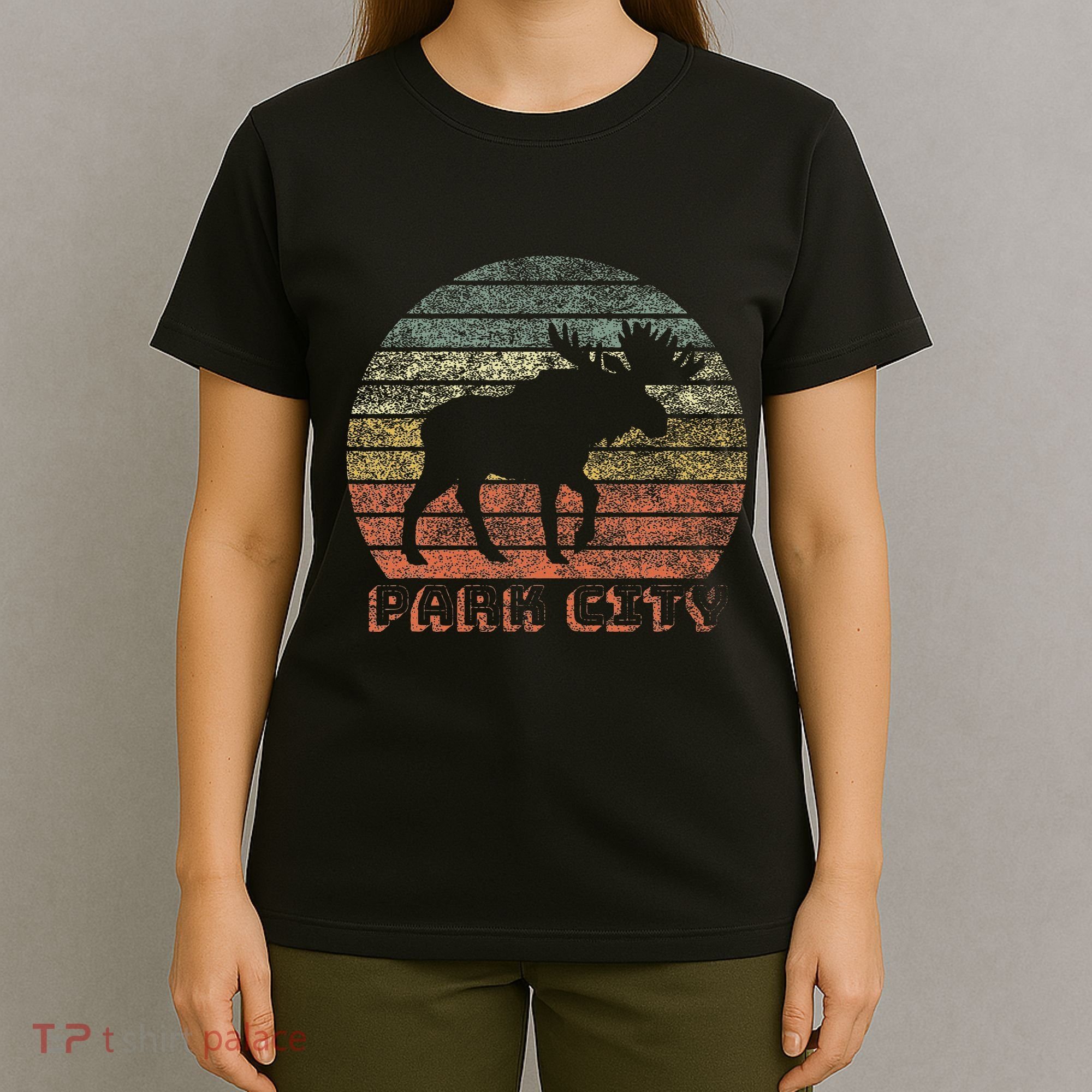 Park City Utah Moose Retro Sunset Nature Travel T-Shirt