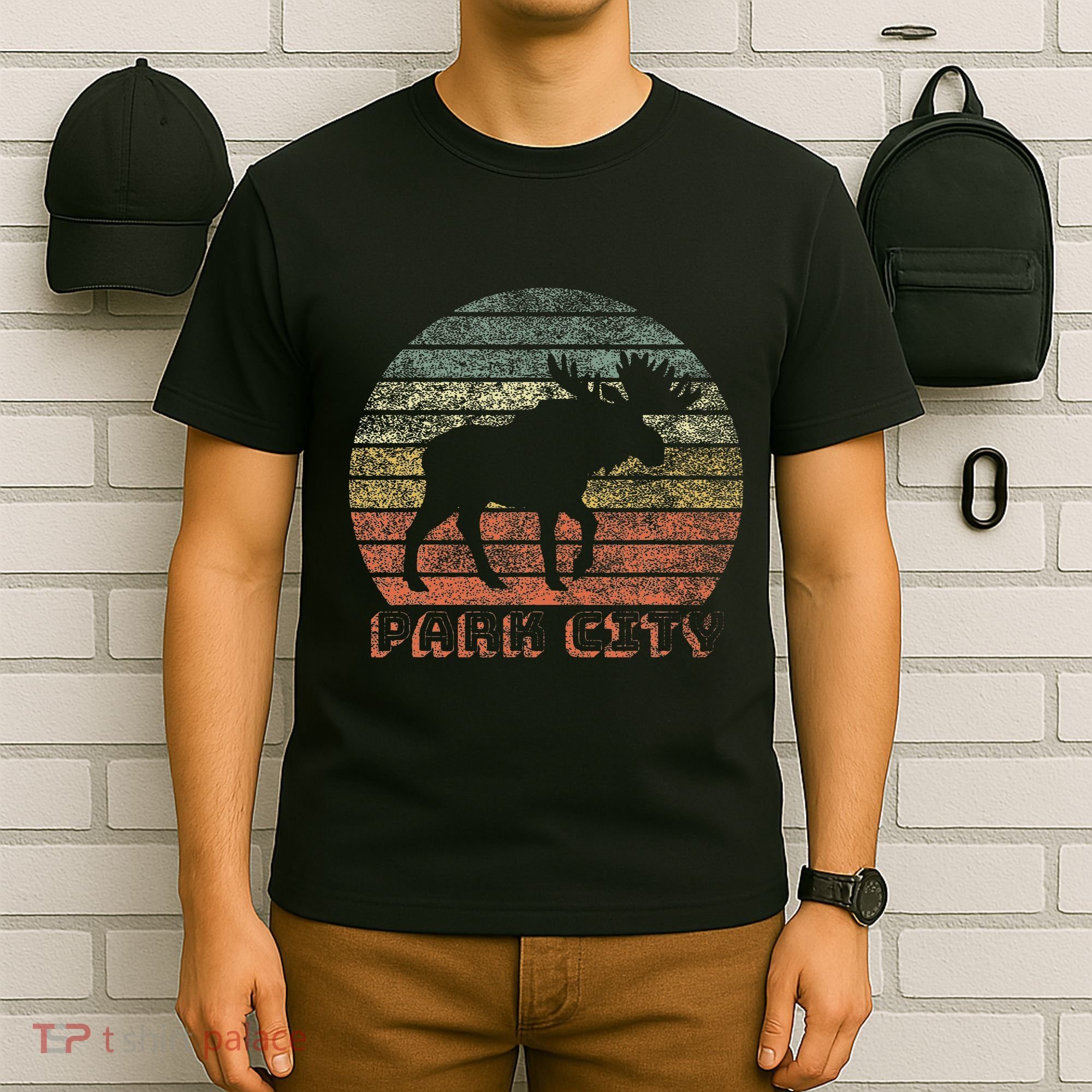 Park City Utah Moose Retro Sunset Nature Travel T-Shirt