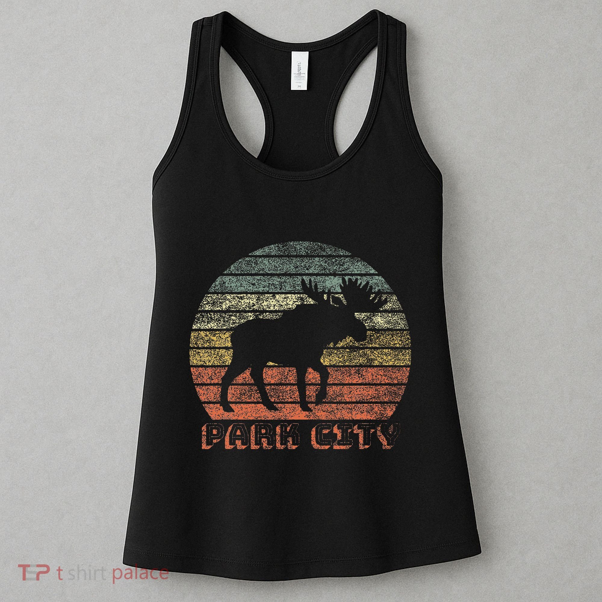 Park City Utah Moose Retro Sunset Nature Travel Women's Tank Top