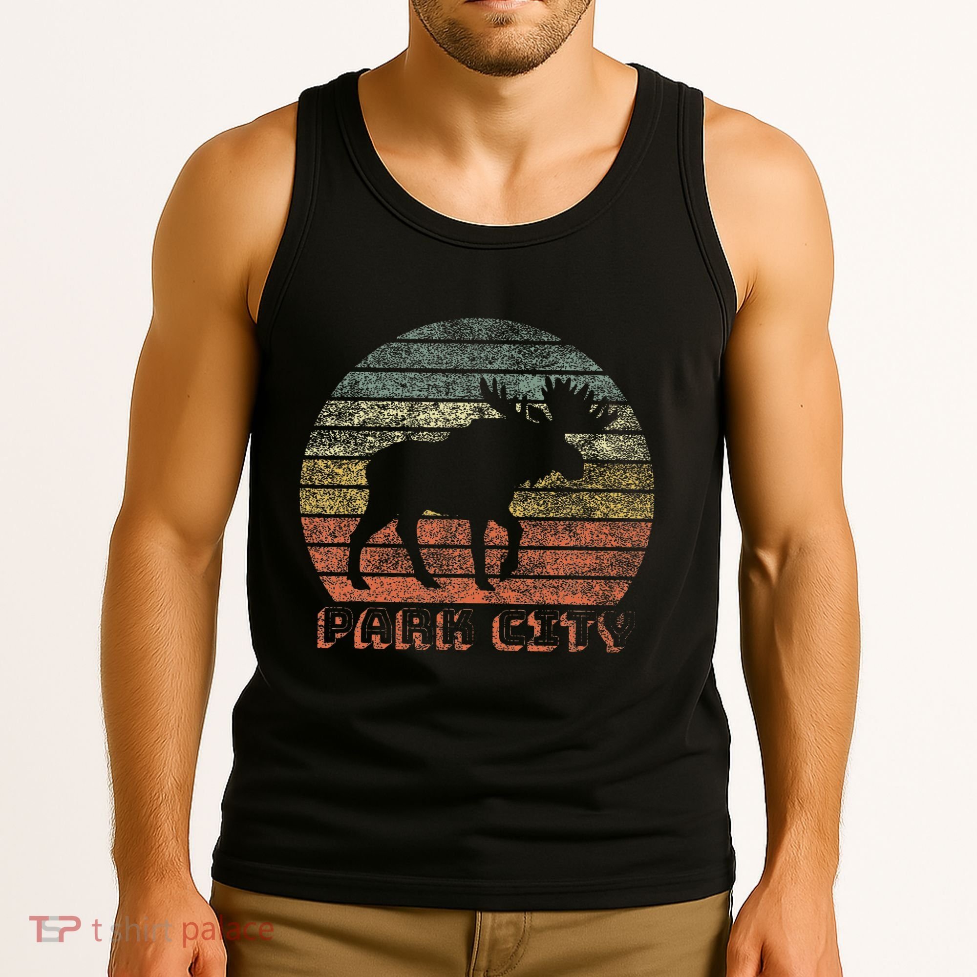 Park City Utah Moose Retro Sunset Nature Travel Tank Top