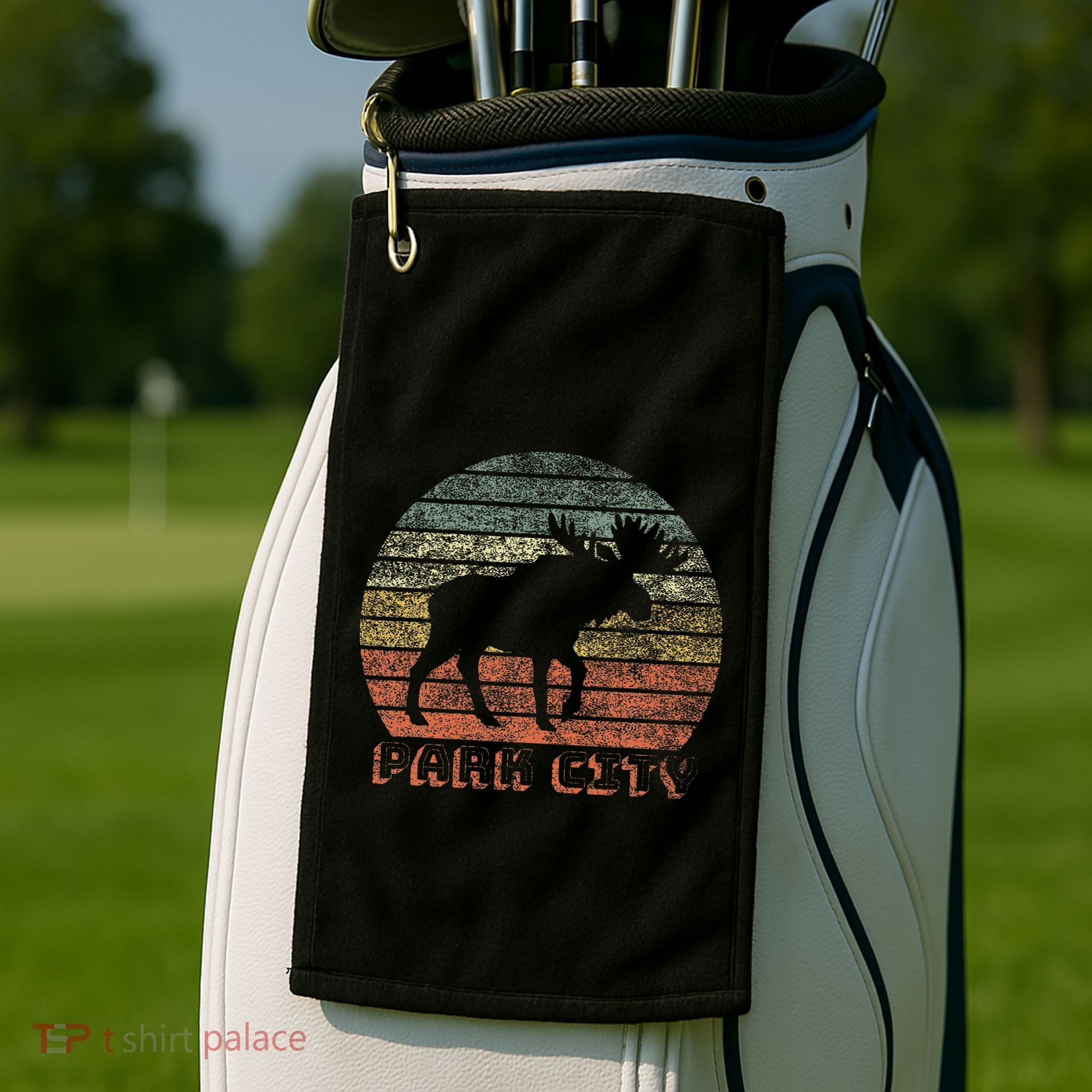 Park City Utah Moose Retro Sunset Nature Travel Golf Towel