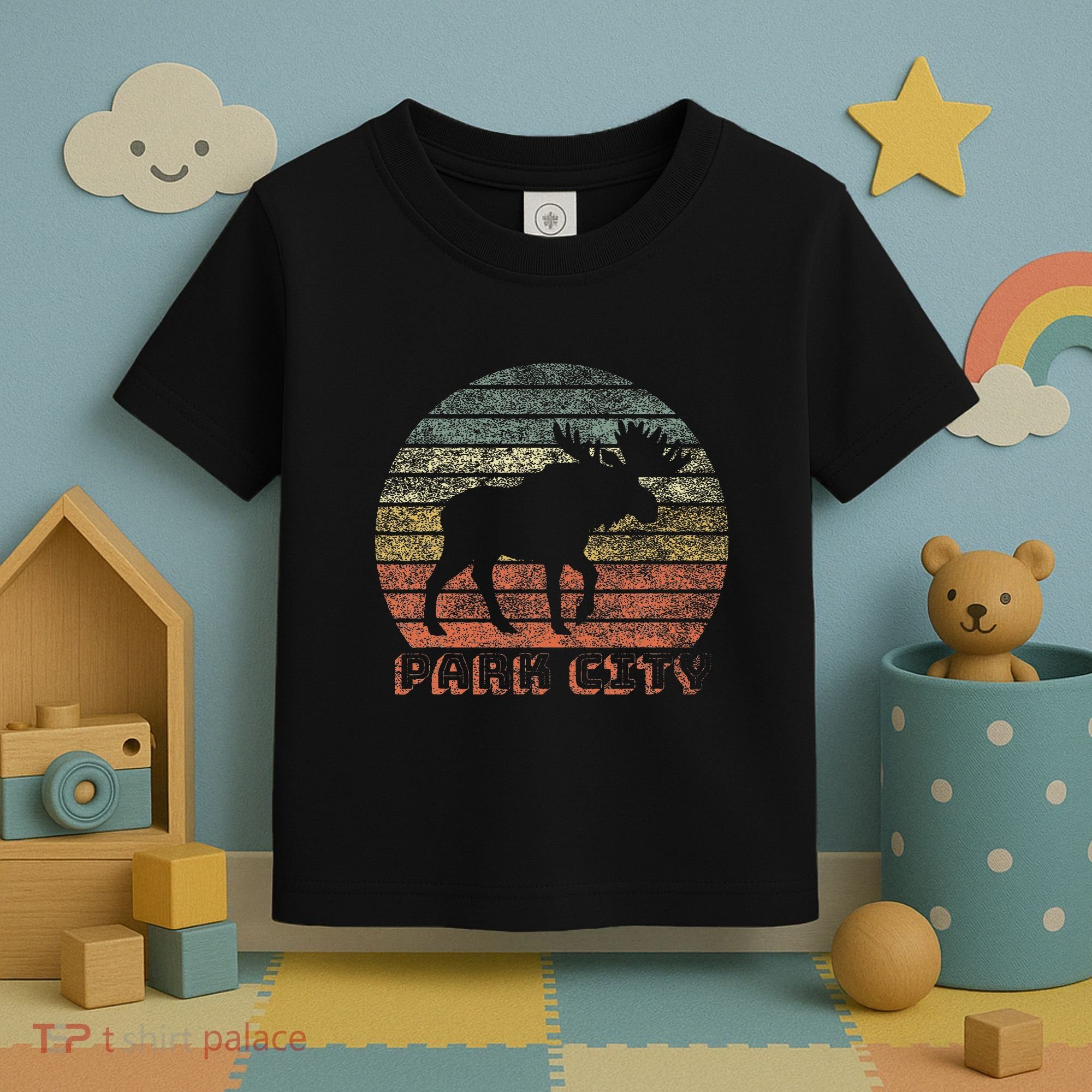 Park City Utah Moose Retro Sunset Nature Travel Toddler T-Shirt