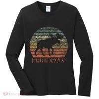 Park City Utah Moose Retro Sunset Nature Travel Women's Long Sleeve Shirt thumb 0