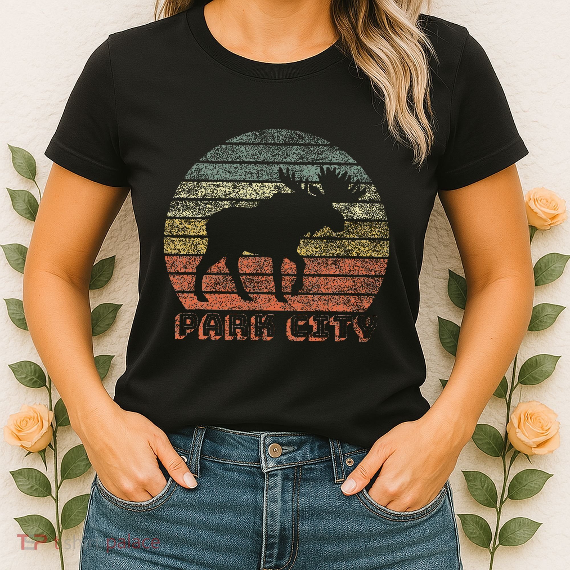 Park City Utah Moose Retro Sunset Nature Travel Women's T-Shirt