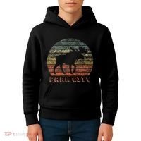 Park City Utah Moose Retro Sunset Nature Travel Kids Hoodie thumb 4