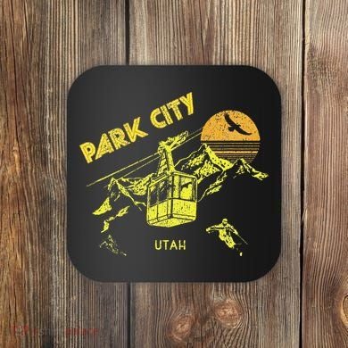 Park City Utah Distressed Retro Skiing Coaster