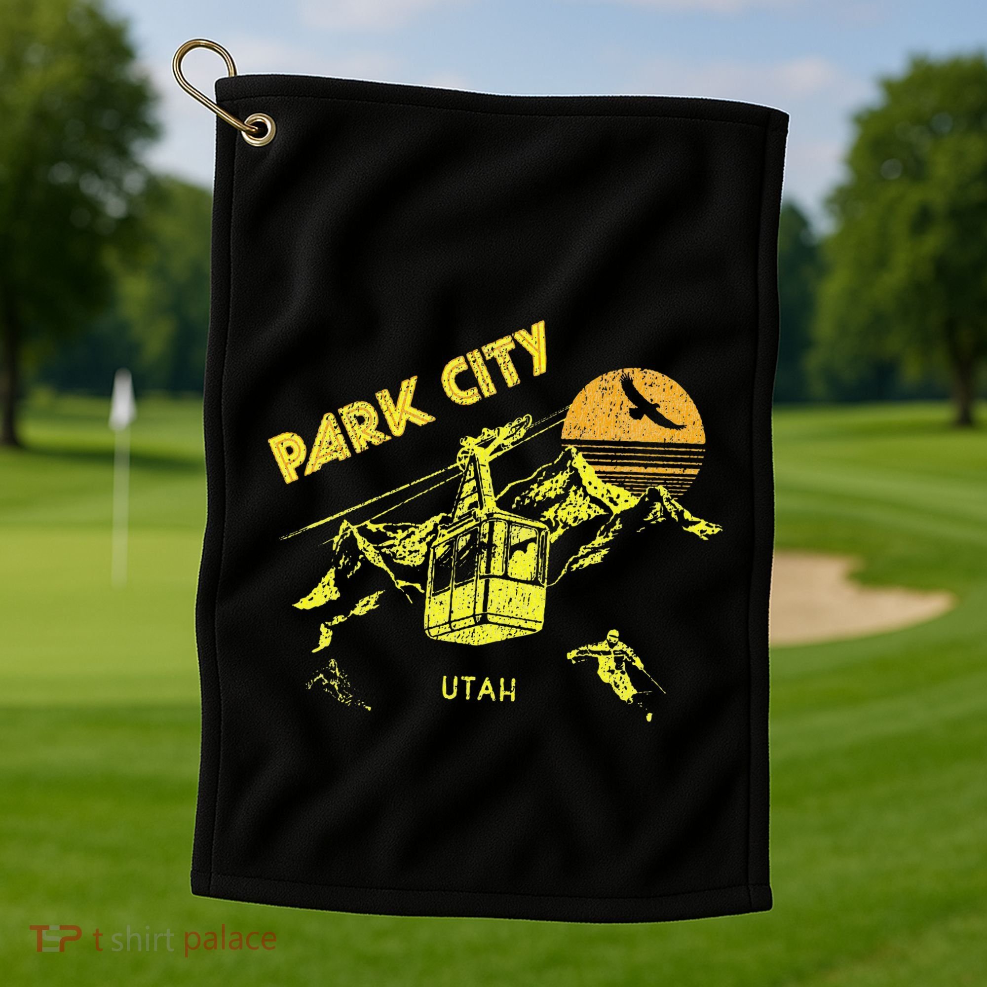 Park City Utah Distressed Retro Skiing Golf Towel