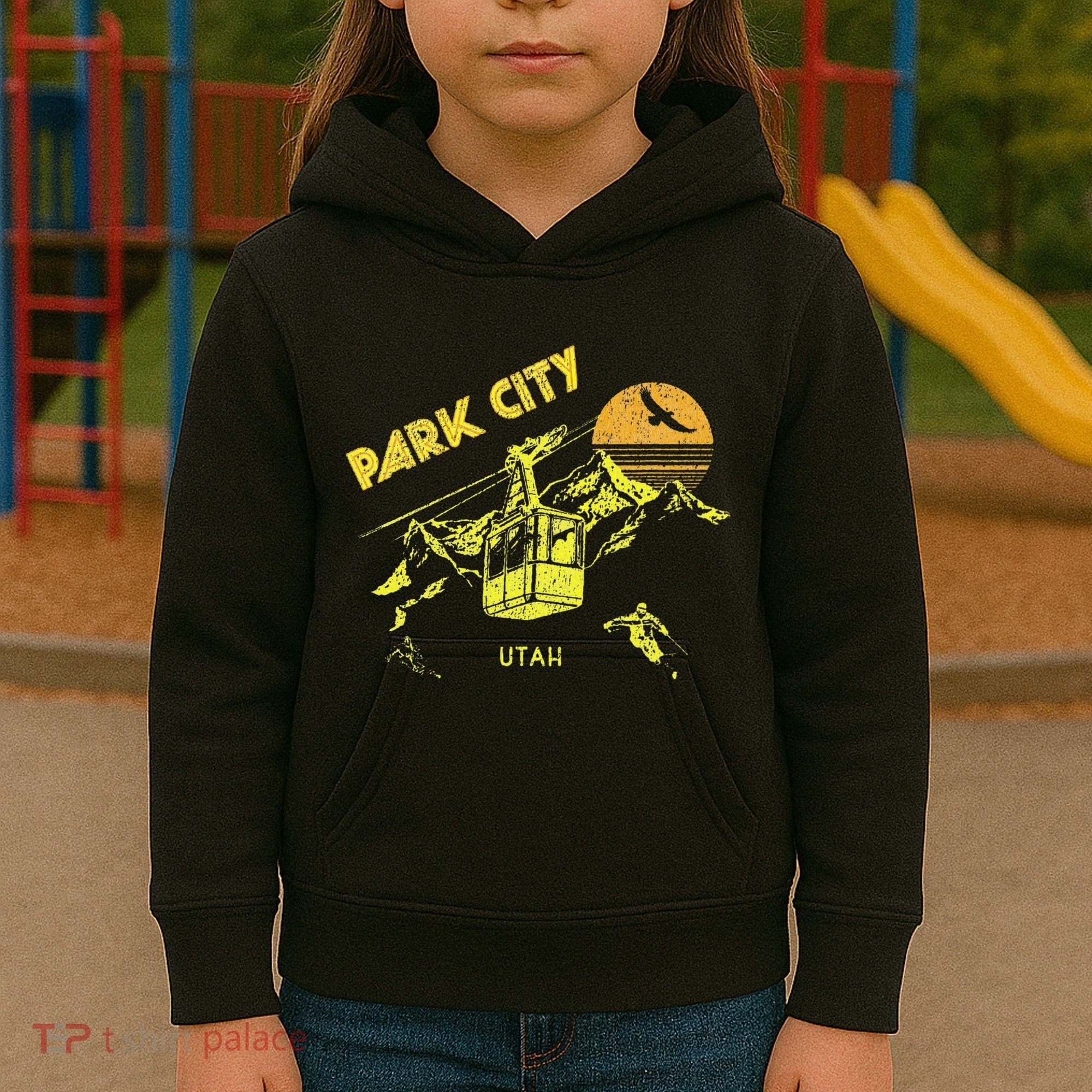 Park City Utah Distressed Retro Skiing Kids Hoodie