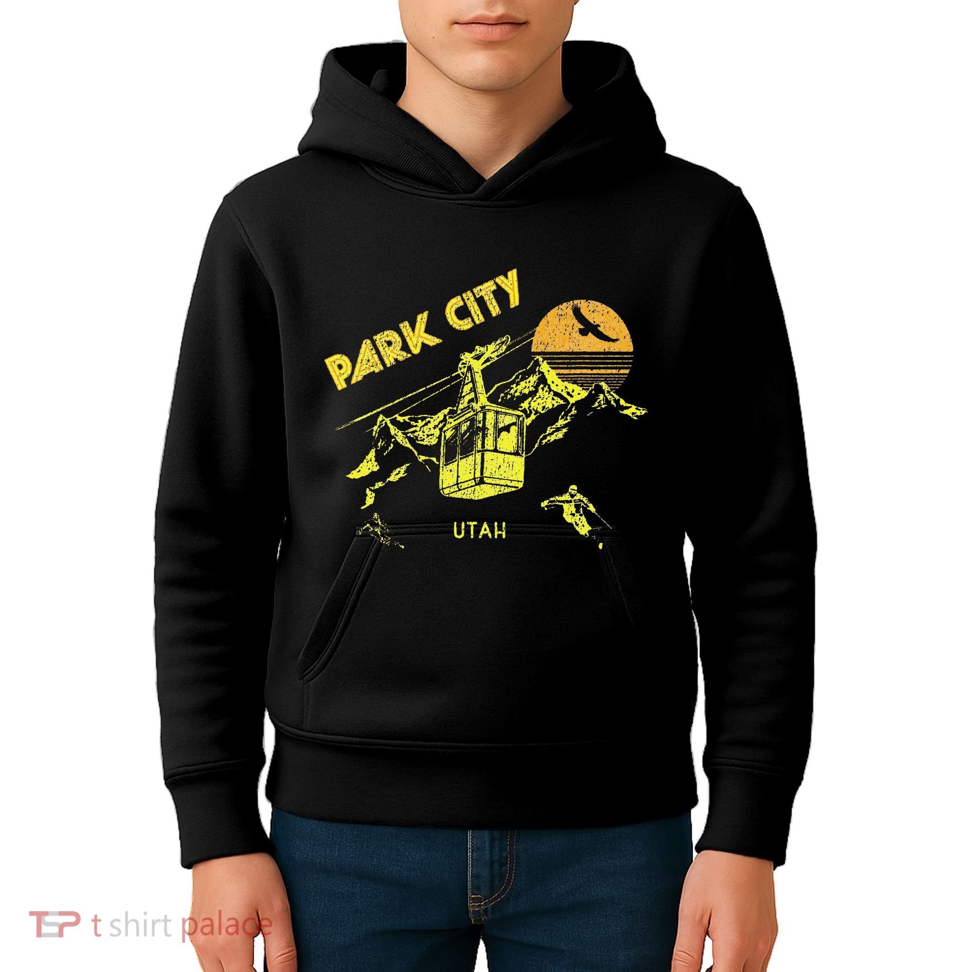 Park City Utah Distressed Retro Skiing Kids Hoodie