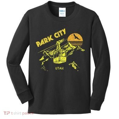 Park City Utah Distressed Retro Skiing Kids Long Sleeve Shirt