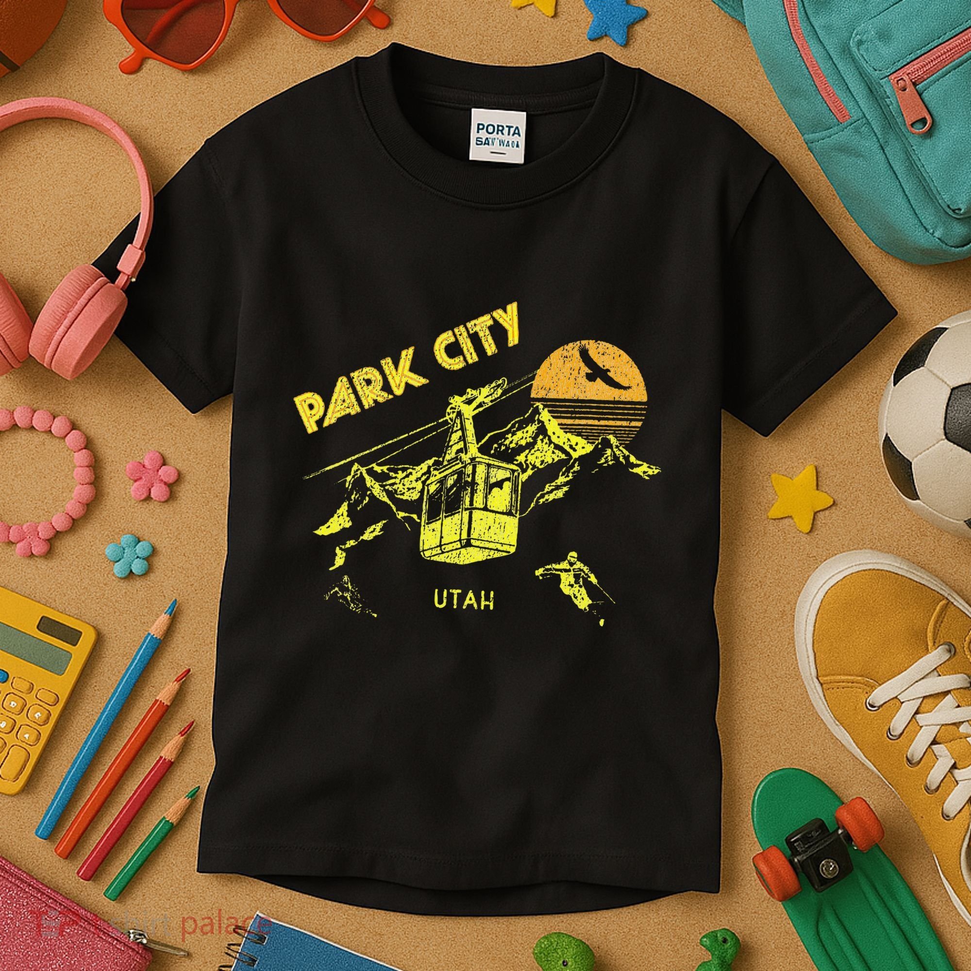 Park City Utah Distressed Retro Skiing Kids T-Shirt