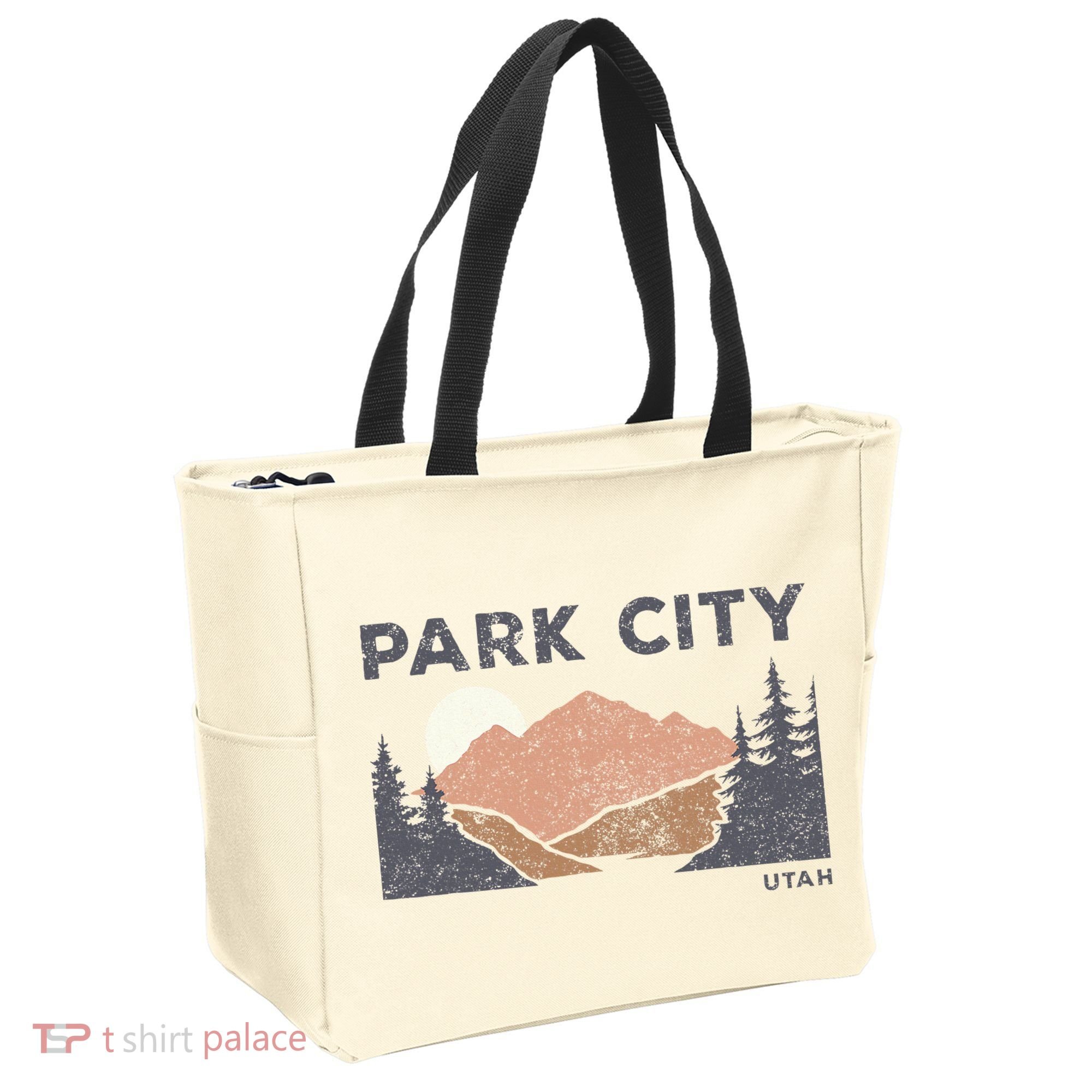 Park City Utah Faded Mountain Forest Hiking Tote Bag