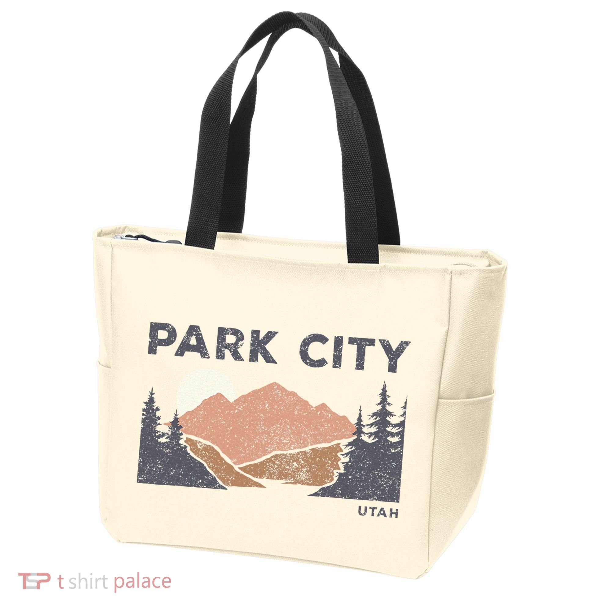 Park City Utah Faded Mountain Forest Hiking Tote Bag
