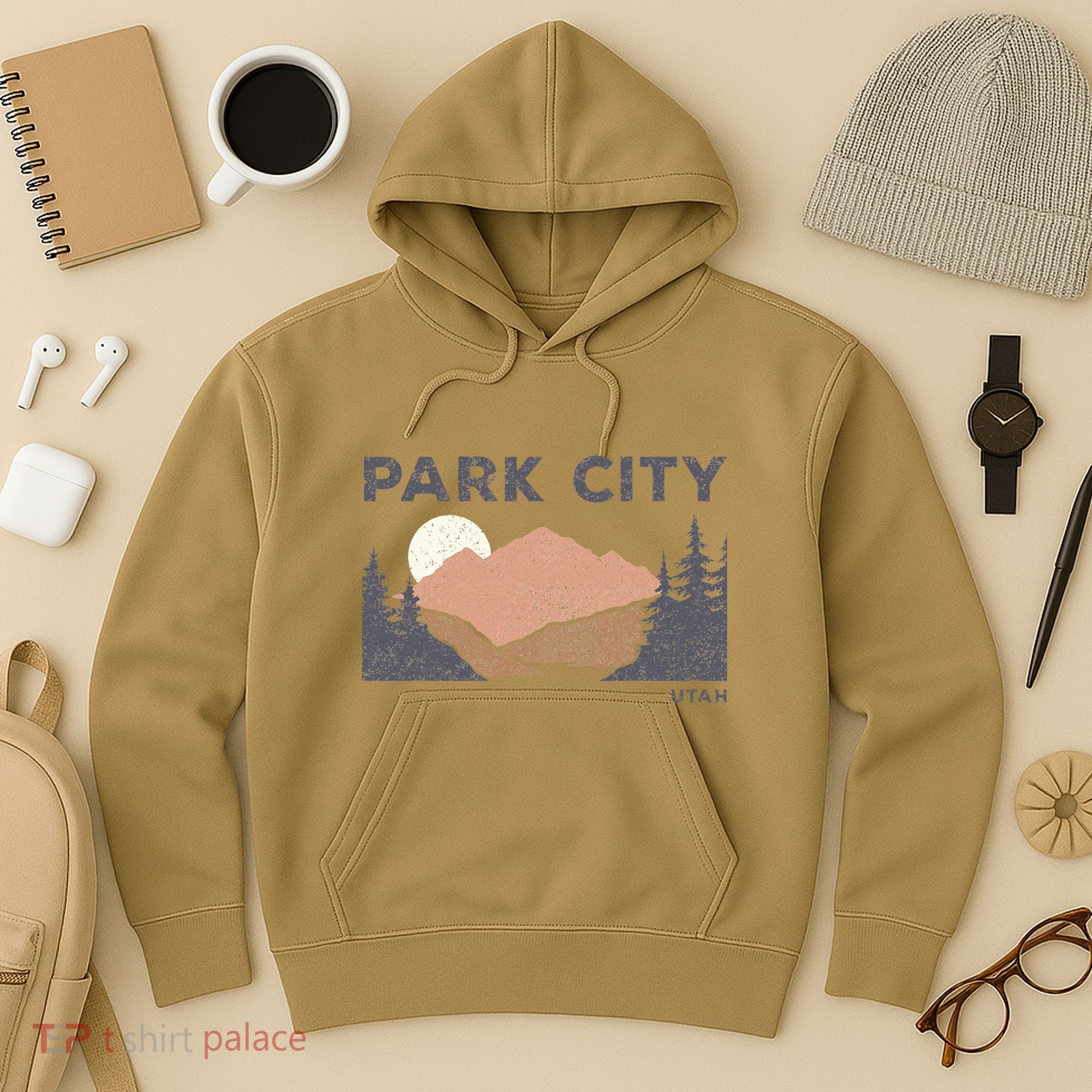Park City Utah Faded Mountain Forest Hiking Hoodie