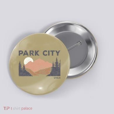 Park City Utah Faded Mountain Forest Hiking Button