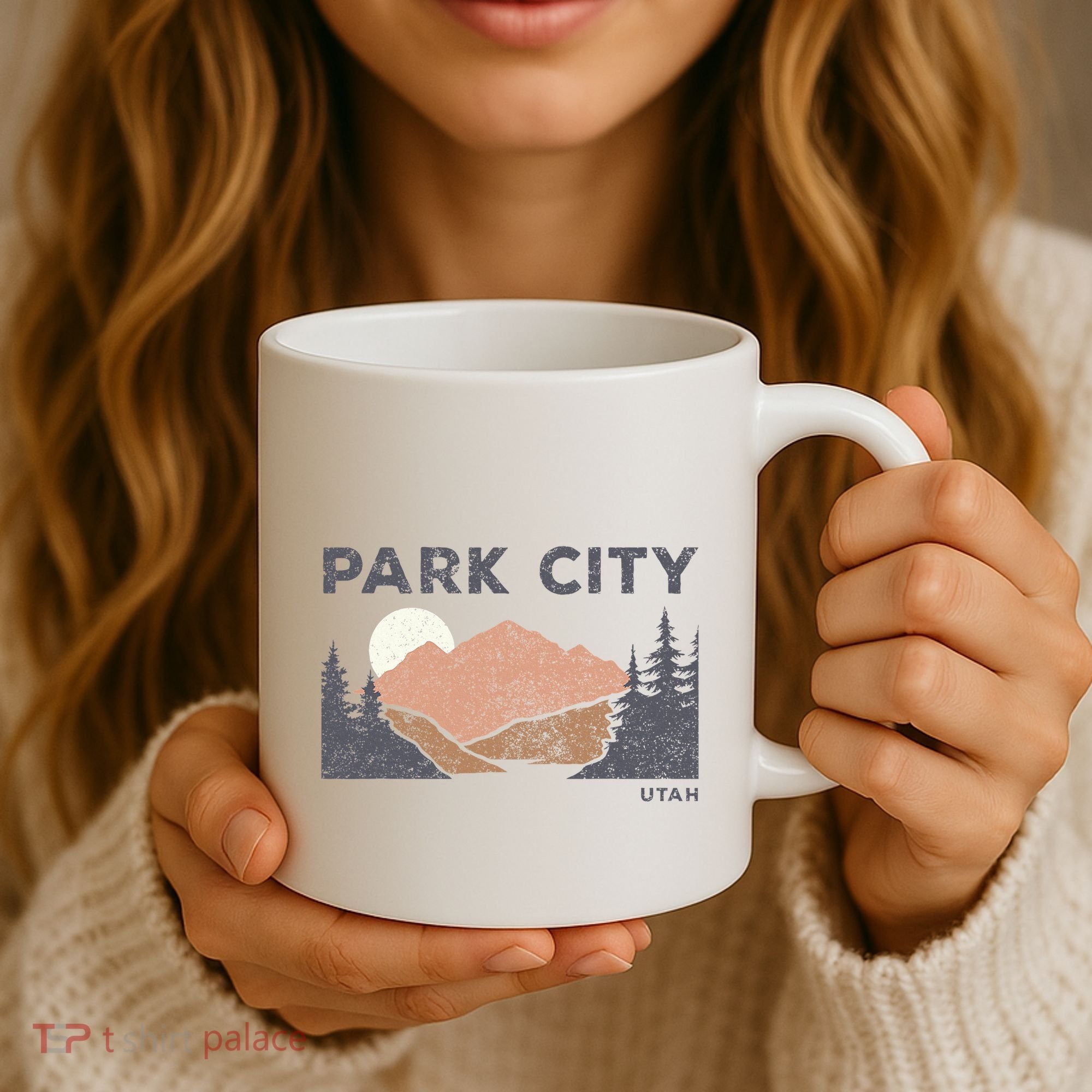 Park City Utah Faded Mountain Forest Hiking Coffee Mug