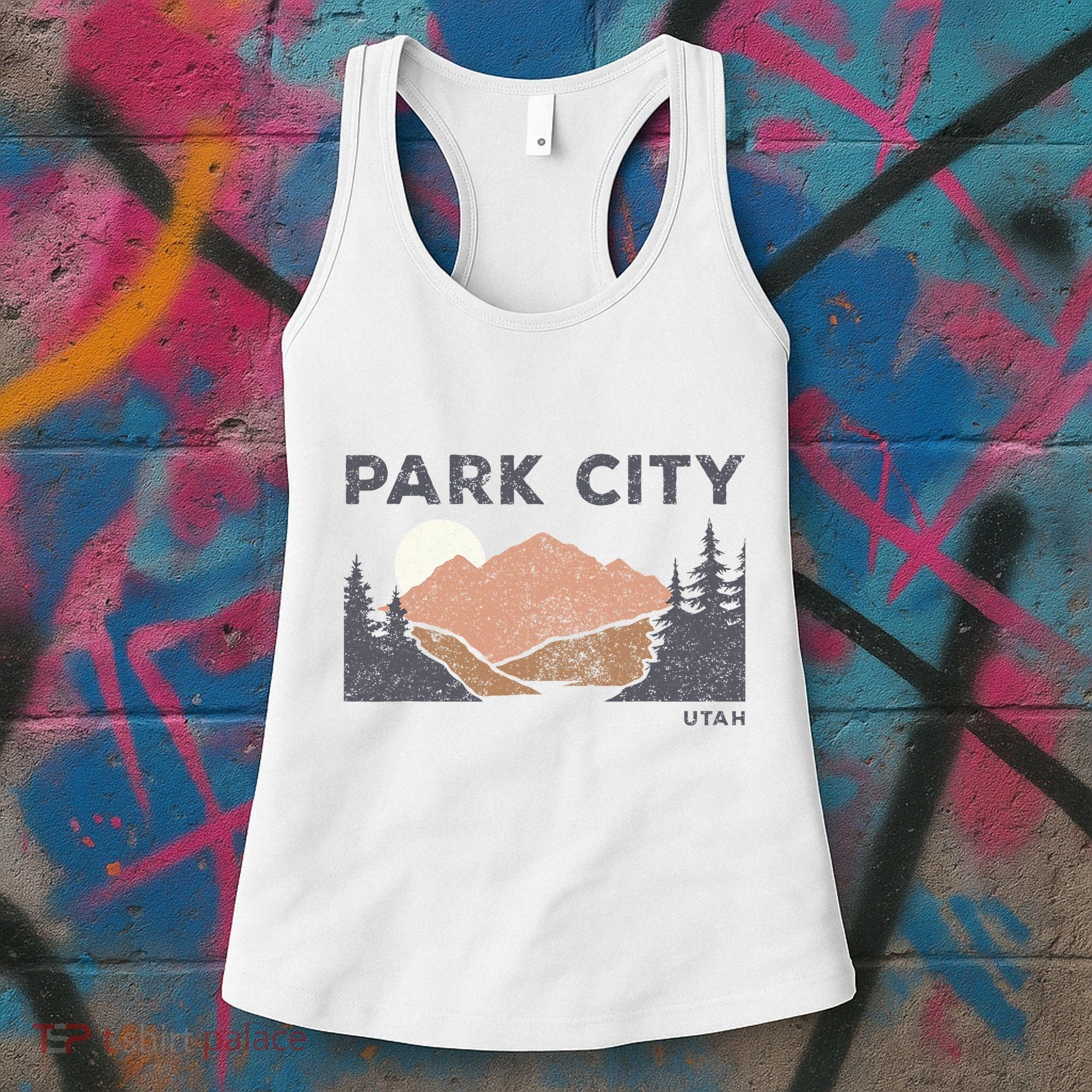 Park City Utah Faded Mountain Forest Hiking Women's Tank Top