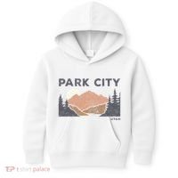 Park City Utah Faded Mountain Forest Hiking Kids Hoodie thumb 0