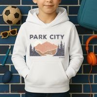 Park City Utah Faded Mountain Forest Hiking Kids Hoodie thumb 2