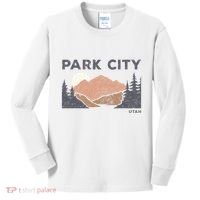 Park City Utah Faded Mountain Forest Hiking Kids Long Sleeve Shirt thumb 0