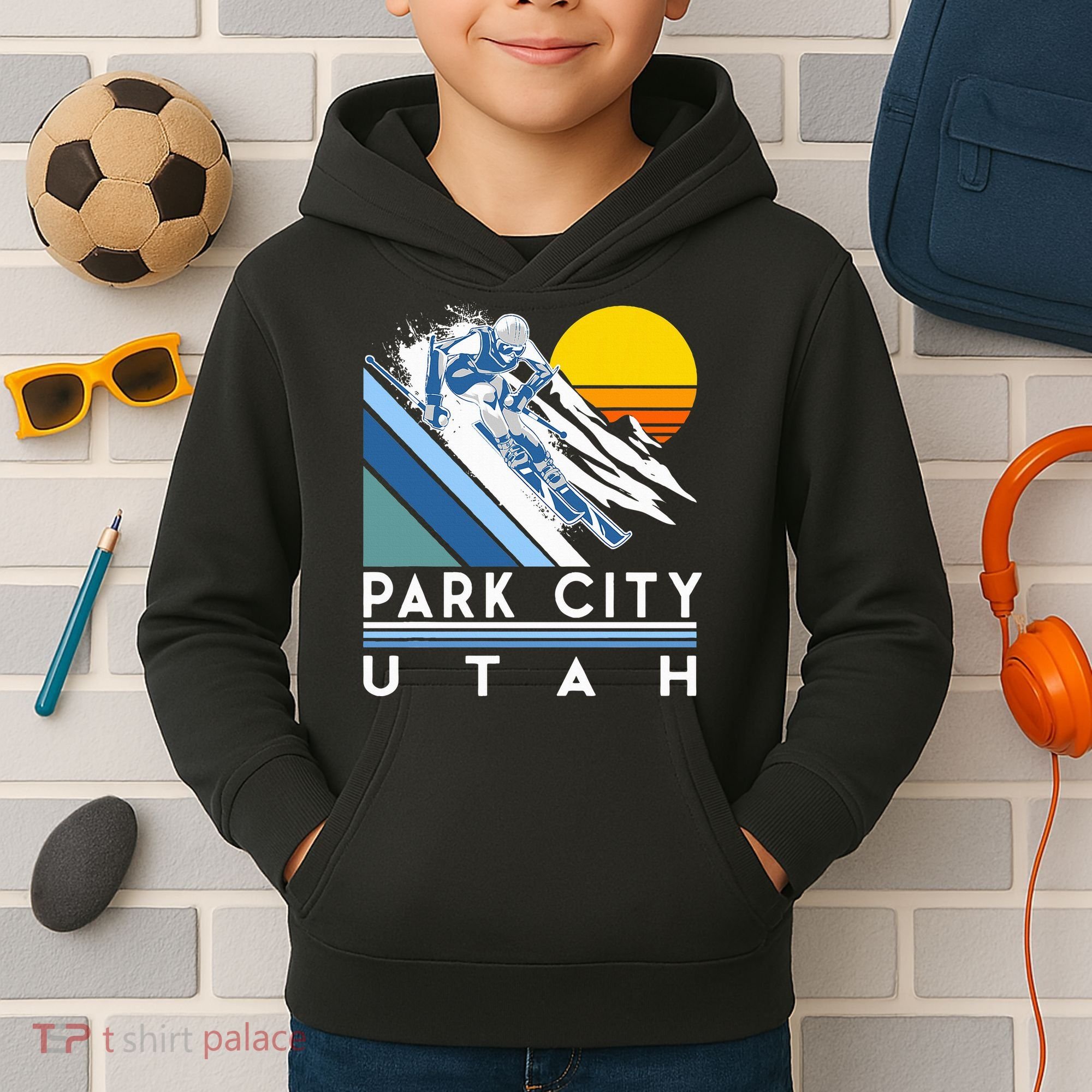 Park City Utah Retro Ski Kids Hoodie