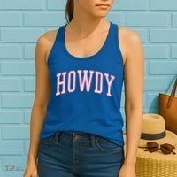 Preppy Cowgirl Varsity Pink Howdy Women's Tank Top thumb 2