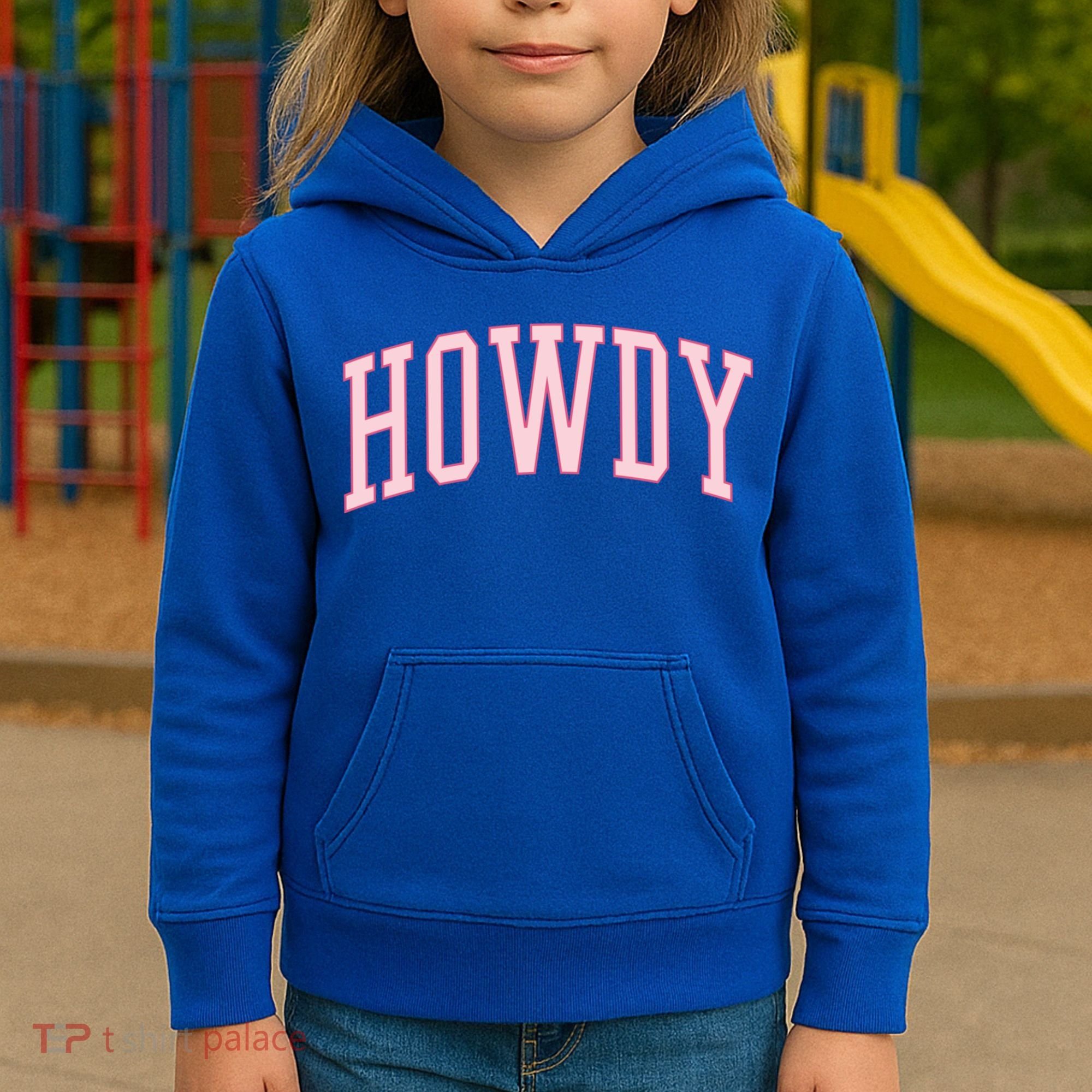 Preppy Cowgirl Varsity Pink Howdy Kids Hoodie